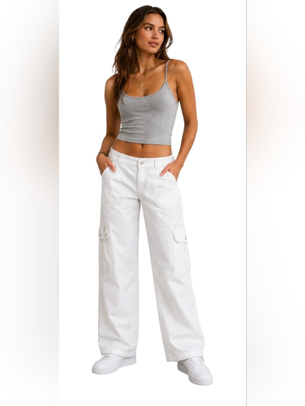 Garage White Low Rise Cargo Parachute Pants Size 0 NWOT